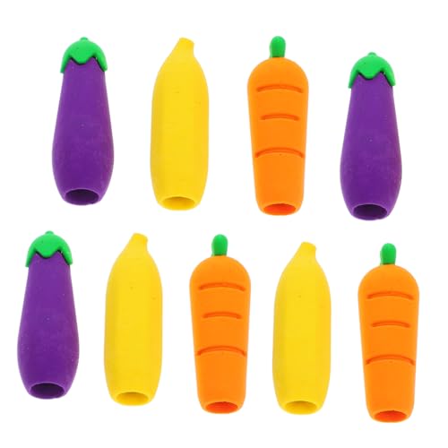 HAPINARY 9 Stück Teiliges Niedliche Bleistiftkappen mit Radiergummi Karotten Bananen und Auberginenform Multifunktionale Bleistiftverlängerer und Spitzenschutz für Schüler Büro und Zuhause von HAPINARY
