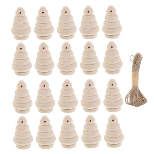 HAPINARY DIY Holz Weihnachtsbaum Anhänger Unlackierte mit Vorgebohrten Löchern und Juteschnur Natürliche Stabile Holz Weihnachtsbaumanhänger zum Bemalen für Bastelprojekte von HAPINARY