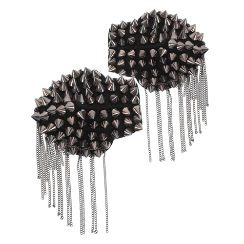 HAPINARY Punk Schulterklappen mit Spitzen Metallnieten und Trendigen Quasten Vintage Epauletten für Männer und Frauen Stylisches Kostüm Jackenzubehör in Schwarz von HAPINARY