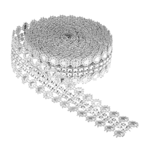 HAPINARY Silbernes Strassband mit Hohlem Herz motiv Funkelndes Diamant netzband Haltbares und Zuschneidbares Dekorationsband für Hochzeit Kostüme Taschen und DIY bastelarbeiten von HAPINARY