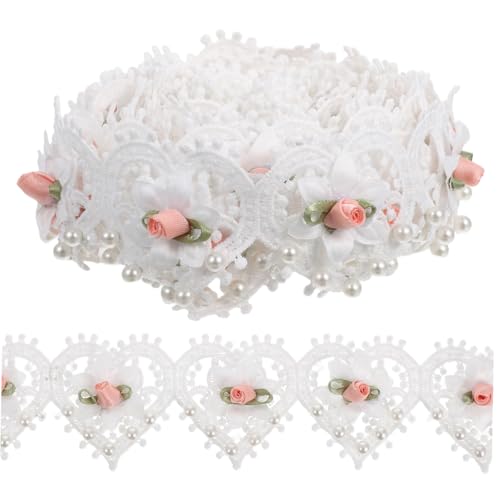 HAPINARY Vintage Weiße Blumen-spitzenbordüre mit Perlen Besticktes Spitzenband für Brautkleider DIY Nähzubehör für Hochzeits Partydekoration von HAPINARY