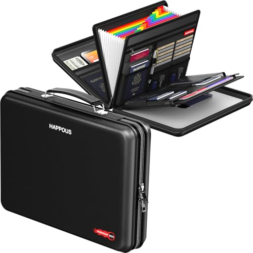 HAPPOUS Feuerfeste Aktenordner, Fächermappe mit 13 Fächern, tragbare feuerfeste Dokumentenbox, Hartschalen-Dokumenten-Organizer, Aufbewahrung für Dokumente, Laptop, Reisepässe, Karten, Schwarz HAPPOUS Feuerfeste Aktenordner, Fächermappe mit 13 Fächern, tragbare feuerfeste Dokumentenbox, Hartschalen-Dokumenten-Organizer, Aufbewahrung für Dokumente, Laptop, Reisepässe, Karten, Schwarz von HAPPOUS