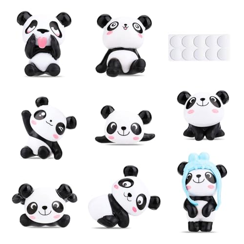 HAPPOW 8 Stück Niedliches Tier-Panda-Ornament-Set, Panda Tortenaufleger Ornamente, Panda Dekoration, Wird mit Unsichtbarem Aufkleber geliefert, für Auto, Zuhause und Bürodeko von HAPPOW