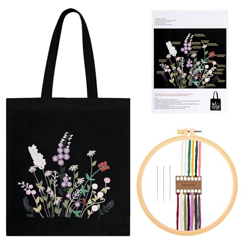 HAPPOW DIY Canvas Tasche Stickerei Set, Canvas Tote Bag, Floral Muster Stickset für Erwachsene Anfänger, Inklusive Stickwerkzeuge Embroidery Kit, Craft Starter Kit für individuelle Gestaltung(Schwarz) HAPPOW DIY Canvas Tasche Stickerei Set, Canvas Tote Bag, Floral Muster Stickset für Erwachsene Anfänger, Inklusive Stickwerkzeuge Embroidery Kit, Craft Starter Kit für individuelle Gestaltung(Schwarz) von HAPPOW
