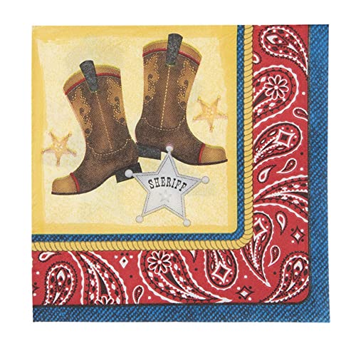 Westernservietten | 50 Stück | Cowboy-Stiefel Rot Paisley | Getränkegröße von HAPPY DEALS ~