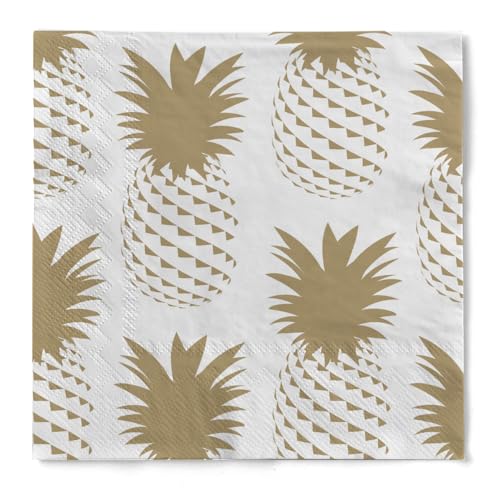 HAPPY PAPER Serviette "Pinas" (Ananas) in Gold aus Tissue 3-lagig, Einwegserviette ideal für Sommerpartys, BBQs und Tropische Feiern, 33 x 33 cm, 20 Stück von HAPPY PAPER