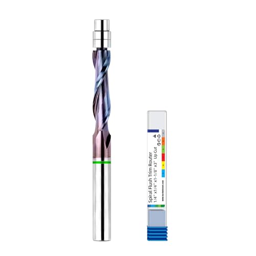 HARDWIN Flush Trim Router Bit – 1/4-Zoll-Schaft Vollhartmetall hochgeschnittener Spiral-Bit für Holzbearbeitung, präzises Kantentrimmen, bündiges Schneiden, Vorlagenfräsen, kompatibel mit CNC- und von HARDWIN