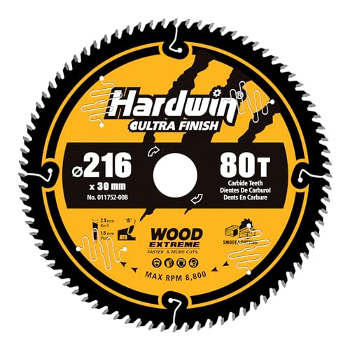 Hardwin 216 mm 80 Zähne ATB, Kreissägeblatt, Wolframcarbid, Arbor 5/8 Zoll, kompatibel mit Tischsägen, Handsägen und Sägen auf Schiene Hardwin 216 mm 80 Zähne ATB, Kreissägeblatt, Wolframcarbid, Arbor 5/8 Zoll, kompatibel mit Tischsägen, Handsägen und Sägen auf Schiene von HARDWIN