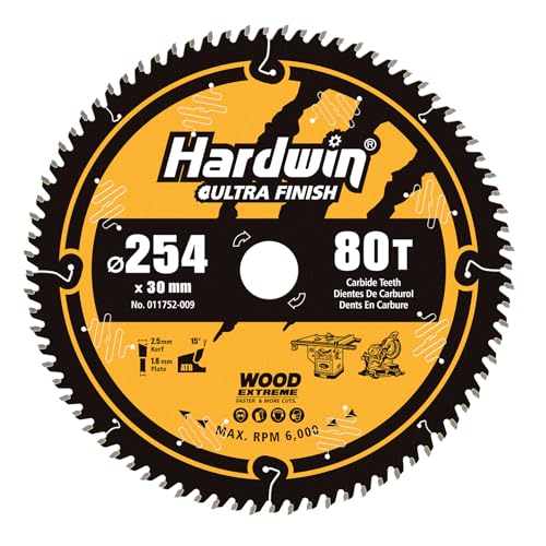Hardwin HM Kreissägeblatt 254mm, 80 Zähne, ATB-Typ, Hartmetall-Schnittkopf, kompatibel mit Tischsägen und Handsägen, Befestigungsbohrung 30 mm, geeignet für Holzschneidung. von HARDWIN