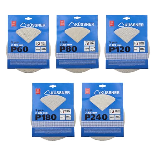 Satz mit 15 Stk. SOFT Klett-Schleifnetz Ø 225mm 60,80,120,180, 240 von HARDY WORKING TOOLS
