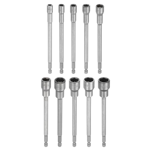 HARFINGTON 10 x Steckschlüssel-Bohrer, 6–15 mm, metrischer Schlag-Stecknuss, 1/4-Zoll-Sechskantschaft, 150 mm, extra lang, magnetisch, 6-Punkt-Stecknüsse, Schnellwechsel, CR-V-Stahl, Bolzen-Setter für HARFINGTON 10 x Steckschlüssel-Bohrer, 6–15 mm, metrischer Schlag-Stecknuss, 1/4-Zoll-Sechskantschaft, 150 mm, extra lang, magnetisch, 6-Punkt-Stecknüsse, Schnellwechsel, CR-V-Stahl, Bolzen-Setter für von HARFINGTON