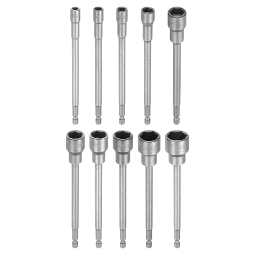 HARFINGTON 10 x Steckschlüssel-Bohrer, 6–19 mm, metrischer Schlag-Stecknuss, 1/4-Zoll-Sechskantschaft, 150 mm, extra lang, magnetisch, 6-Punkt-Stecknüsse, Schnellwechsel, CR-V-Stahl, Bolzen-Setter für HARFINGTON 10 x Steckschlüssel-Bohrer, 6–19 mm, metrischer Schlag-Stecknuss, 1/4-Zoll-Sechskantschaft, 150 mm, extra lang, magnetisch, 6-Punkt-Stecknüsse, Schnellwechsel, CR-V-Stahl, Bolzen-Setter für von HARFINGTON