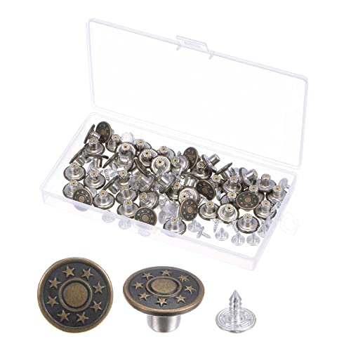 HARFINGTON 100 Sets Knopfnadeln für Jeans, 15 mm, kein Nähen, abnehmbar, sofort verstellbar, Ersatz, Metall, geprägtes Muster, Denim, Jeans, Knöpfe, Straffer für Hosen, Taschen, Hüte, Bronze von HARFINGTON