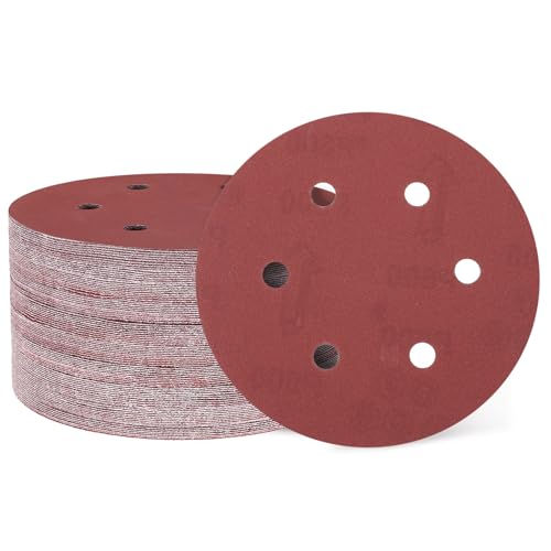 HARFINGTON 100 Stück 15,2 cm Schleifscheiben, 6 Löcher, Körnung 600, Klett-Schleifpapier, Exzenterschleifer-Pads für Holzbearbeitung, Automobil, Metallpolieren von HARFINGTON