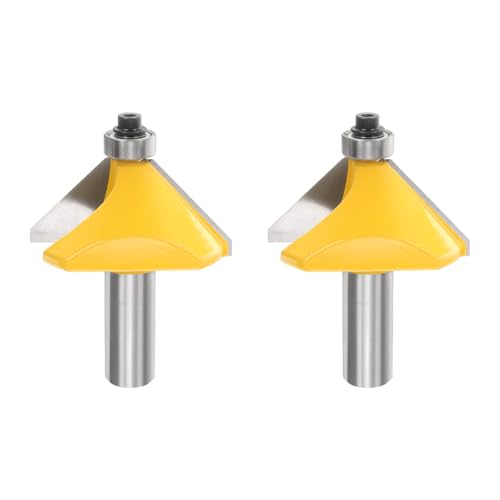 HARFINGTON 2 Stück 45-Grad-Fasenfräser-Bit, 1,27 cm Schaft, 1,8 cm Schnittlänge, Hartmetallspitze mit Lager für Holzbearbeitung, Fräswerkzeug, Gelb von HARFINGTON