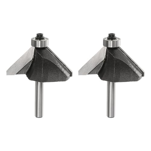 HARFINGTON 2 x 45-Grad-Fasenfräser-Bit, 1/4-Zoll-Schaft, 2,5 cm Schneidkante, Hartmetallspitze mit Lager für Holzbearbeitung, Fräswerkzeug, Grau von HARFINGTON