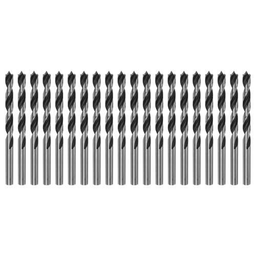 HARFINGTON 20 Stück Brad Point Bohrer 6,5 mm Durchmesser, gerader Rundschaftbohrer, metrische Zopfspitze, 6,3 cm Bohrtiefe, Spiralbohrer für Tischler, Holzbearbeitung, Kunststoff, Gummi von HARFINGTON