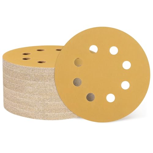 HARFINGTON 200 Stück 12,7 cm Schleifscheiben, Körnung 600, Klett-Schleifpapier, 8-Loch-Aluminiumoxid, runde Exzenterschleifer, Schleifpapier für Holzbearbeitung, Automobil, Metallpolitur, Gelb, 200 von HARFINGTON