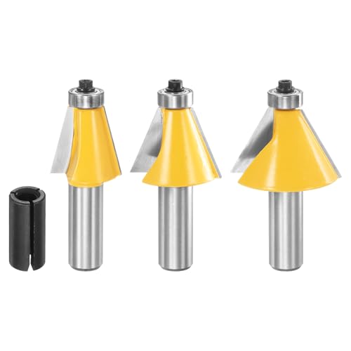 HARFINGTON 3-teiliges Fasenfräser-Bit-Set, 1/4-Zoll-Schaft 15, 22,5, 30-Grad-Schnittwinkel, Hartmetall-Holzfräser-Bits mit Spannzange für Holzbearbeitung HARFINGTON 3-teiliges Fasenfräser-Bit-Set, 1/4-Zoll-Schaft 15, 22,5, 30-Grad-Schnittwinkel, Hartmetall-Holzfräser-Bits mit Spannzange für Holzbearbeitung von HARFINGTON