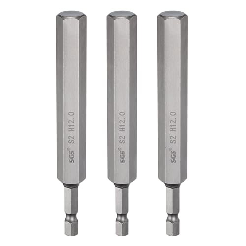 HARFINGTON 3 x H12.0 Sechskant-Bohrer-Bitschlüssel, 12 mm, metrische flache Spitze, 1/4-Zoll-Sechskantschaft, 110 mm lang, magnetischer Sechskantschraubendreher, Stecknuss, industrielle HARFINGTON 3 x H12.0 Sechskant-Bohrer-Bitschlüssel, 12 mm, metrische flache Spitze, 1/4-Zoll-Sechskantschaft, 110 mm lang, magnetischer Sechskantschraubendreher, Stecknuss, industrielle von HARFINGTON