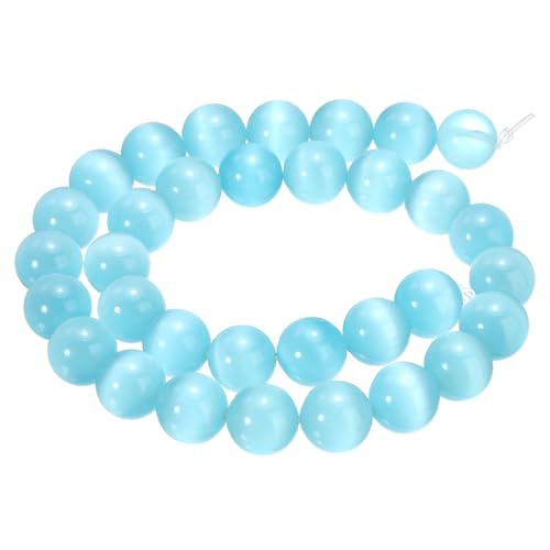 HARFINGTON 32 Stück hellblaue Katzenaugen-Steinperlen, 12 mm, rund, glatt, Edelstein-Kristall, lose Perlen für Schmuckherstellung, Armbänder, Halsketten, Ohrringe, DIY von HARFINGTON