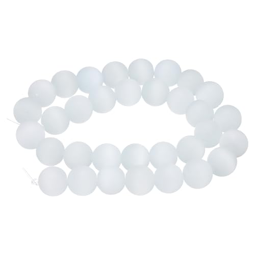 HARFINGTON 32 Stück mattierte weiße Katzenaugen-Steinperlen, 12 mm, rund, glatt, Edelstein-Kristall, lose Perlen für Schmuckherstellung, Armbänder, Halsketten, Ohrringe, DIY von HARFINGTON