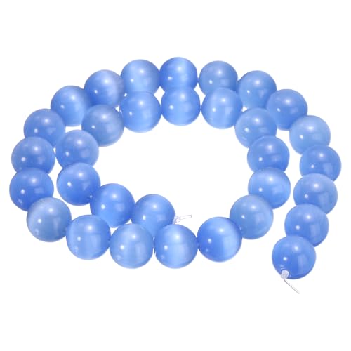 HARFINGTON 32 hellblaue Katzenaugen-Steinperlen, 12 mm, rund, glatt, Edelstein-Kristall, lose Perlen für Schmuckherstellung, Armbänder, Halsketten, Ohrringe, DIY von HARFINGTON