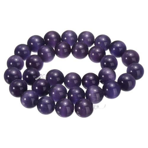 HARFINGTON 32 violette Katzenaugen-Steinperlen, 12 mm, rund, glatt, Edelstein-Kristall, lose Perlen für Schmuckherstellung, Armbänder, Halsketten, Ohrringe, DIY von HARFINGTON