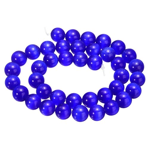 HARFINGTON 38 Stück Saphirblaue Katzenaugen-Steinperlen, 10 mm, rund, glatt, Edelstein-Kristall, lose Perlen für Schmuckherstellung, Armbänder, Halsketten, Ohrringe, DIY von HARFINGTON
