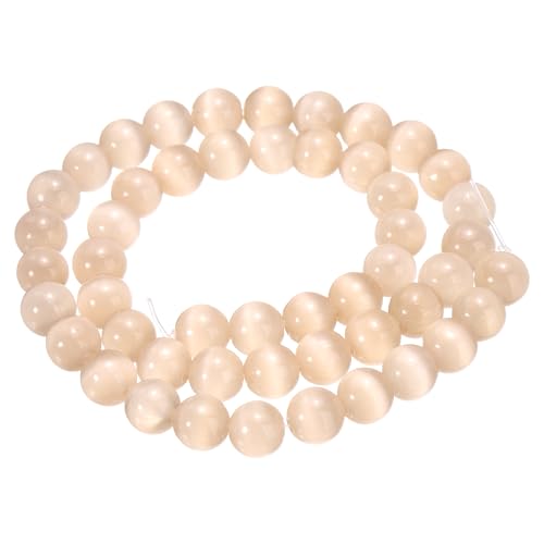 HARFINGTON 48 Stück helle Champagner-Katzenaugen-Steinperlen, 8 mm, rund, glatt, Edelstein-Kristall, lose Perlen für Schmuckherstellung, Armbänder, Halsketten, Ohrringe, DIY von HARFINGTON