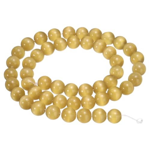 HARFINGTON 48 Stück hellgelbe Katzenaugen-Steinperlen, 8 mm, rund, glatt, Edelstein-Kristall, lose Perlen für Schmuckherstellung, Armbänder, Halsketten, Ohrringe, DIY von HARFINGTON
