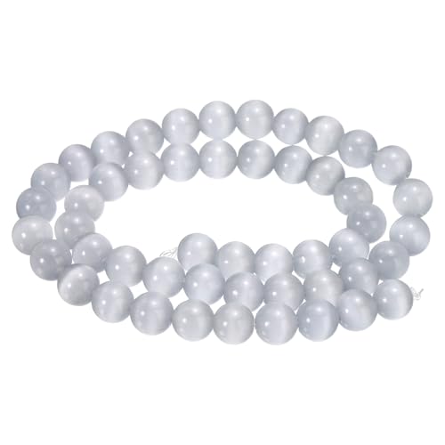 HARFINGTON 48 Stück silbergraue Katzenaugen-Steinperlen, 8 mm, rund, glatt, Edelstein-Kristall, lose Perlen für Schmuckherstellung, Armbänder, Halsketten, Ohrringe, DIY HARFINGTON 48 Stück silbergraue Katzenaugen-Steinperlen, 8 mm, rund, glatt, Edelstein-Kristall, lose Perlen für Schmuckherstellung, Armbänder, Halsketten, Ohrringe, DIY von HARFINGTON