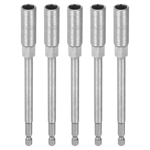 HARFINGTON 5 x Nuss-Schraubendreher-Bohrer, 10 mm, metrischer Schlag-Stecknuss, 1/4-Zoll-Sechskantschaft, 150 mm, extra lange 6-Punkt-Stecknüsse, Schnellwechsel, CR-V-Stahl, Bolzen-Setter für von HARFINGTON