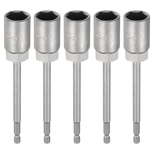 HARFINGTON 5 x Nuss-Schraubendreher-Bohrer, 19 mm, metrischer Schlag-Stecknuss, 1/4-Zoll-Sechskantschaft, 150 mm, extra lange 6-Punkt-Stecknüsse, Schnellwechsel, CR-V-Stahl, Bolzen-Setter für HARFINGTON 5 x Nuss-Schraubendreher-Bohrer, 19 mm, metrischer Schlag-Stecknuss, 1/4-Zoll-Sechskantschaft, 150 mm, extra lange 6-Punkt-Stecknüsse, Schnellwechsel, CR-V-Stahl, Bolzen-Setter für von HARFINGTON