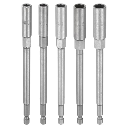 HARFINGTON 5 x Nuss-Schraubendreher-Bohrer, 6–10 mm, metrischer Schlag-Stecknuss, 1/4-Zoll-Sechskantschaft, 150 mm, extra lange 6-Punkt-Stecknüsse, Schnellwechsel, CR-V-Stahl, Bolzen-Setter für HARFINGTON 5 x Nuss-Schraubendreher-Bohrer, 6–10 mm, metrischer Schlag-Stecknuss, 1/4-Zoll-Sechskantschaft, 150 mm, extra lange 6-Punkt-Stecknüsse, Schnellwechsel, CR-V-Stahl, Bolzen-Setter für von HARFINGTON