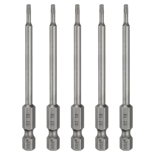 HARFINGTON 5 x T8 Torx-Schraubendreher-Bits, 6,35 mm Sechskantschaft, 80 mm lang, magnetisch, ohne Loch, manipulationssicher, 6-Punkt-Stern-Schraubendreher-Bits, S2-Stahl, industrielle von HARFINGTON