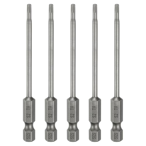 HARFINGTON 5 x T9 Torx-Kopf-Schraubendreher-Bits, 6 mm Sechskantschaft, 80 mm lang, magnetisch, ohne Loch, manipulationssicher, 6-Punkt-Stern-Schraubendreher-Bits, S2-Stahl, industrielle von HARFINGTON