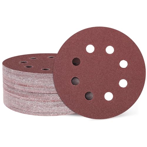 HARFINGTON 50 Stück 12,7 cm Schleifscheiben, 8 Löcher, Körnung 100, Klett-Schleifpapier, Exzenterschleifer-Pads für Holzbearbeitung, Automobil, Metallpolieren von HARFINGTON