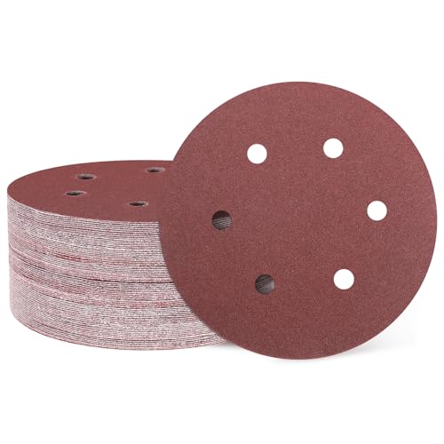 HARFINGTON 50 Stück 15,2 cm Schleifscheiben, 6 Löcher, Körnung 150, Klett-Schleifpapier, Exzenterschleifer-Pads für Holzbearbeitung, Automobil, Metallpolieren HARFINGTON 50 Stück 15,2 cm Schleifscheiben, 6 Löcher, Körnung 150, Klett-Schleifpapier, Exzenterschleifer-Pads für Holzbearbeitung, Automobil, Metallpolieren von HARFINGTON