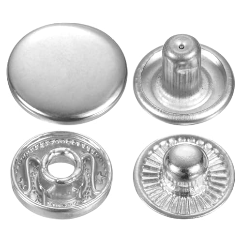 HARFINGTON 60 Sets Druckknöpfe, 15 mm, Metall-Schnappverschluss, Legierung, zum Aufnähen, für Tasche, Leder, Marine, Boot, Leinwand, Silber von HARFINGTON