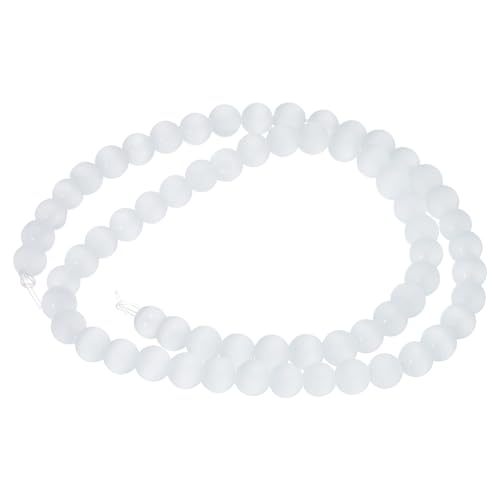 HARFINGTON 65 Stück mattierte weiße Katzenaugen-Steinperlen, 6 mm, rund, glatt, Edelstein-Kristall, lose Perlen für Schmuckherstellung, Armbänder, Halsketten, Ohrringe, DIY von HARFINGTON