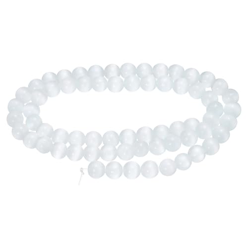 HARFINGTON 65 Stück weiße Katzenaugen-Steinperlen, 6 mm, rund, glatt, Edelstein-Kristall, lose Perlen für Schmuckherstellung, Armbänder, Halsketten, Ohrringe, DIY von HARFINGTON
