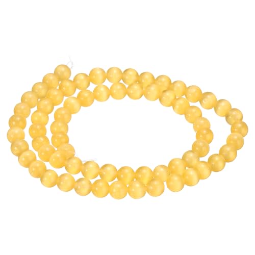 HARFINGTON 65 x orange-gelbe Katzenaugen-Steinperlen, 6 mm, rund, glatt, Edelstein-Kristall, lose Perlen für Schmuckherstellung, Armbänder, Halsketten, Ohrringe, DIY von HARFINGTON