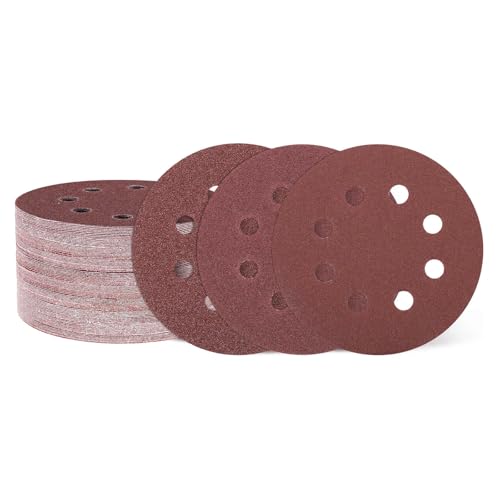 HARFINGTON 75 Stück 12,7 cm Schleifscheiben, 8 Löcher, Körnung 40/80/120, Klett-Schleifpapier, Exzenterschleifer-Pads für Holzbearbeitung, Automobil, Metallpolieren von HARFINGTON