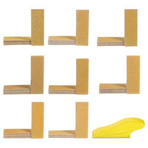 HARFINGTON 80-teiliges Detailschleifer-Papier-Set, 80/120/180/240/320/400/600/800 Körnungen, 8,9 x 3 cm, Mikro-Handschleifpapier, Nass- und Trockenschleifpapier mit 1 von HARFINGTON