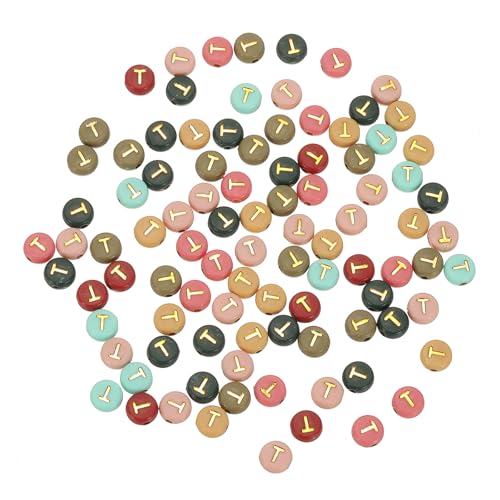 HARFINGTON Acryl-Buchstaben-Perlen, 4 x 7 mm, bunt, rund, mit goldenem Buchstaben T, flache Alphabet-Abstandshalter für Schmuckherstellung, Armbänder, Halsketten, 100 Stück HARFINGTON Acryl-Buchstaben-Perlen, 4 x 7 mm, bunt, rund, mit goldenem Buchstaben T, flache Alphabet-Abstandshalter für Schmuckherstellung, Armbänder, Halsketten, 100 Stück von HARFINGTON