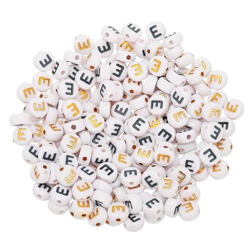 HARFINGTON Acryl-Buchstaben-Perlen, rund, weiß, Buchstaben-E, Alphabet-Abstandshalter für Schmuckherstellung, Armbänder, Halsketten, 4 x 7 mm, 200 Stück von HARFINGTON