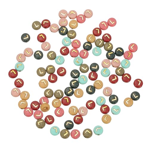 HARFINGTON Acryl-Buchstabenperlen, 4 x 7 mm, bunt, rund, Alphabet-Perlen mit goldenem Buchstaben L, flache Alphabet-Abstandshalter für Schmuckherstellung, Armbänder, Halsketten, 100 Stück von HARFINGTON