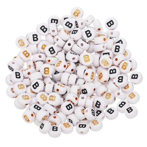 HARFINGTON Acryl-Buchstabenperlen, rund, weiß, Buchstabe B, Alphabet-Abstandshalter für Schmuckherstellung, Armbänder, Halsketten, 4 x 7 mm, 200 Stück von HARFINGTON