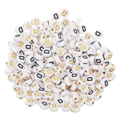 HARFINGTON Acryl-Buchstabenperlen, rund, weiß, Buchstabe D, Alphabet-Abstandshalter für Schmuckherstellung, Armbänder, Halsketten, 4 x 7 mm, 200 Stück von HARFINGTON